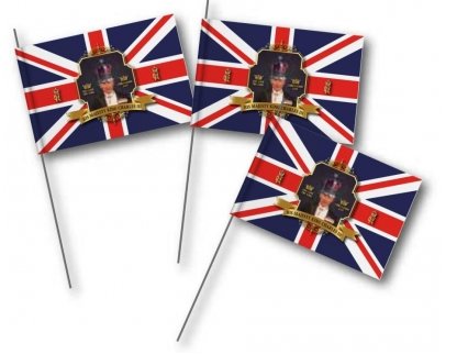 Coronation "His Majesty King Charles III" Hand Flags 4 Pack 14 x 21 cm 821616 (Parcel Rate)