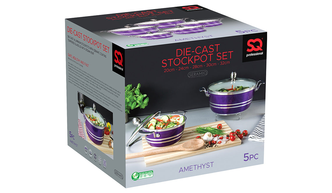 SQ Professional Metallic Die Cast Stockpot Set of 5 Emerald 5347 A (Big Parcel Rate)