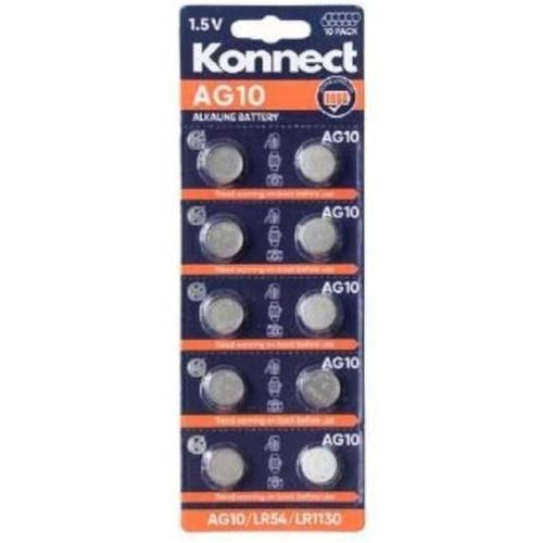 Konnect 10 Pack Alkaline Batteries 1.5v AG10 - LR54 - LR1130 (Large Letter Rate)