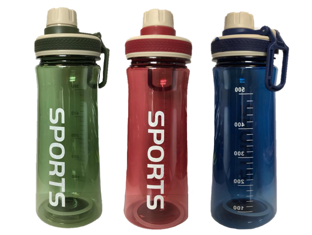 Plastic Sports Gym Drinking Bottle 600 ml 22 x 8 cm Assorted Colours 7216 A (Parcel Rate)