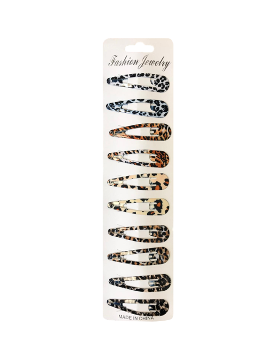 Hair Clips with Leopard Animal Print 5 cm Pack of 10 Assorted Designs 7245 (Parcel Rate)