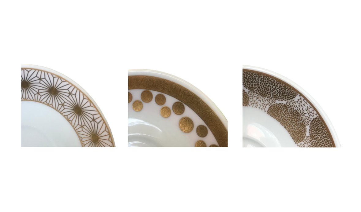 Coffee Tea Cup Set with Saucers Set of 12 Gold / White Assorted Designs 7518 (Parcel Plus Rate)