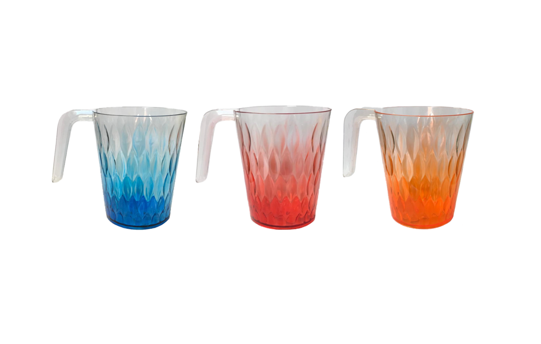 Transparent Plastic Drinking Cup Mug with Handle Coloured Gradient Design 10.5 x 9 cm Assorted Colours 7787 (Parcel Rate)