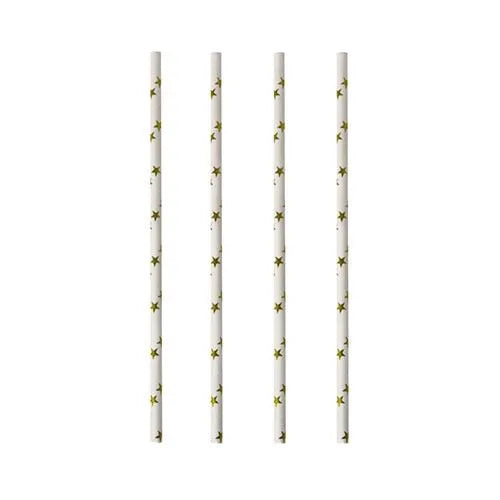 Paper Straws Gold Stars Pattern Pack of 25 20 cm 88025 (Parcel Rate)p