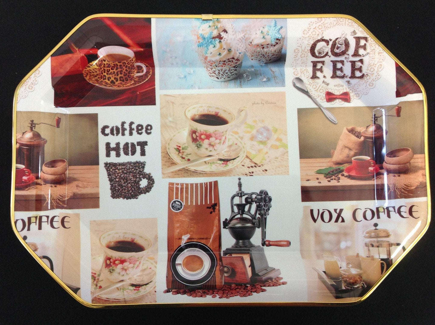 Plastic Rectangle Coffee Serving Tray with Printed Design 45 x 32 cm Assorted Designs 1390 (Parcel Rate)