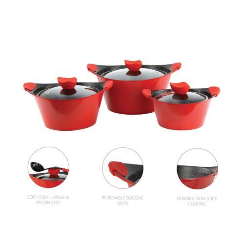 SQ Pro Caia 3 Pack Die Cast Stock Pot 20cm 24cm 28cm Red P97101/7423 (Big Parcel Rate)