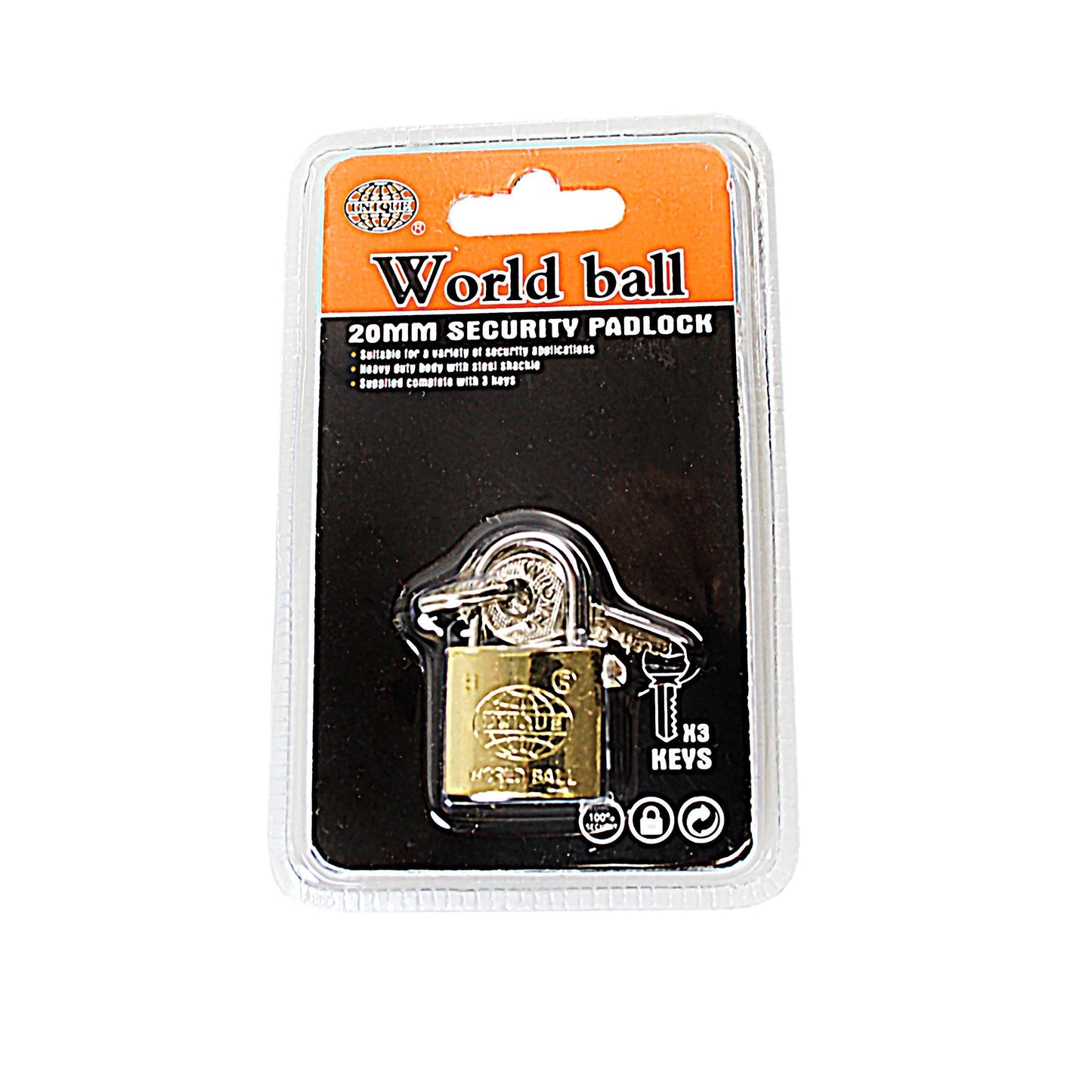25mm Heavy Duty World Ball Unique Padlock 3 Keys Attached Diy 0243 A (Large Letter Rate)