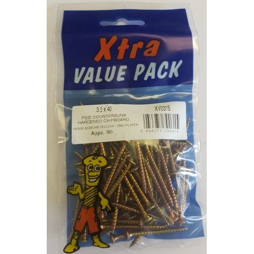 3.5 x 40 Pozi c/sk Chipboard Screws Yellow Diy Xtra Value 0315 (Large Letter Rate)