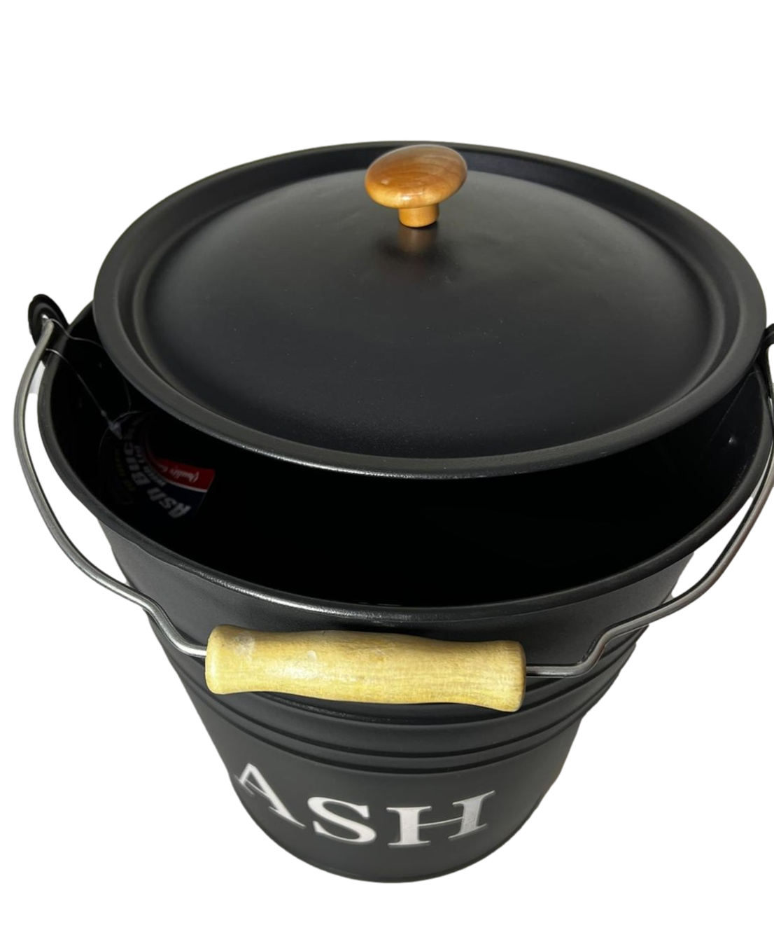 Black Fireside Metal Ash Bucket With Lid And Handle 10L Large Log Holder 1013 (Parcel Rate)p