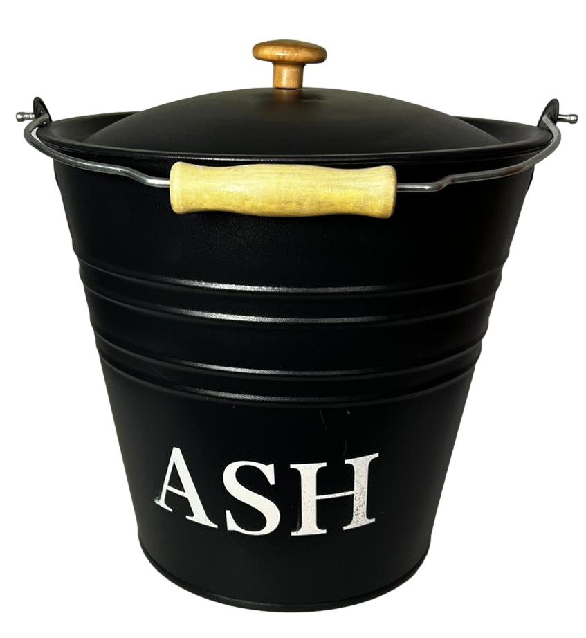 Black Fireside Metal Ash Bucket With Lid And Handle 10L Large Log Holder 1013 (Parcel Rate)p