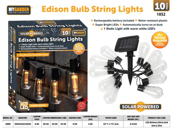 Garden Edison Bulb String Lights 10pk 2.25 m White LED 1052 (Parcel rate)