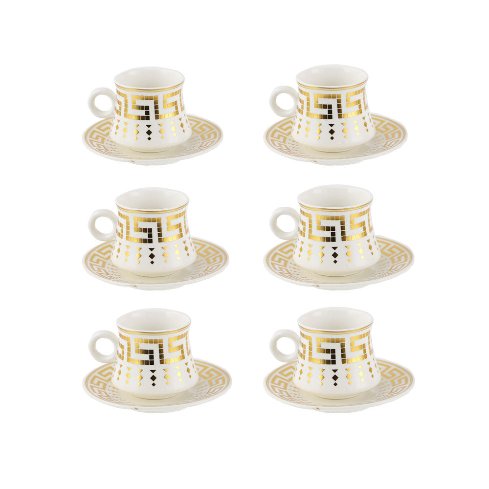 Durane Antico Tea Set 12pc White-Gold 80ml 10520 (Parcel Plus Rate)