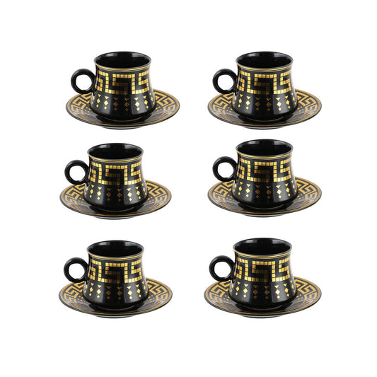 Durane Antico Tea Set 12pc Black-Gold 80ml 10521 (Parcel Plus Rate)