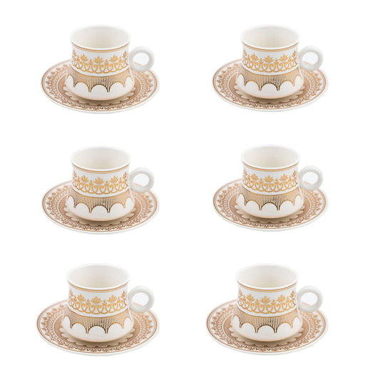 Durane Palmette Tea Set 12pc White-Gold 175ml 10526 (Parcel Plus Rate)