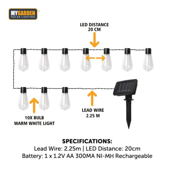 Garden Edison Bulb String Lights 10pk 2.25 m White LED 1052 (Parcel rate)