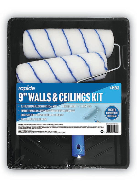 Rapide 9" Wall & Ceilings Paint Tray and Roller Set Kit 1086 (Parcel Rate)