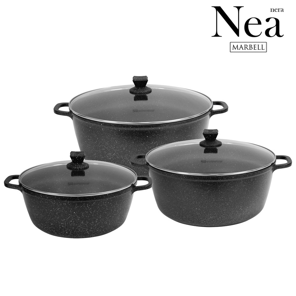 Nea Marbell Diecast Stockpot Set of 3 Nera 36-40-44cm 11427 (Big Parcel Rate)