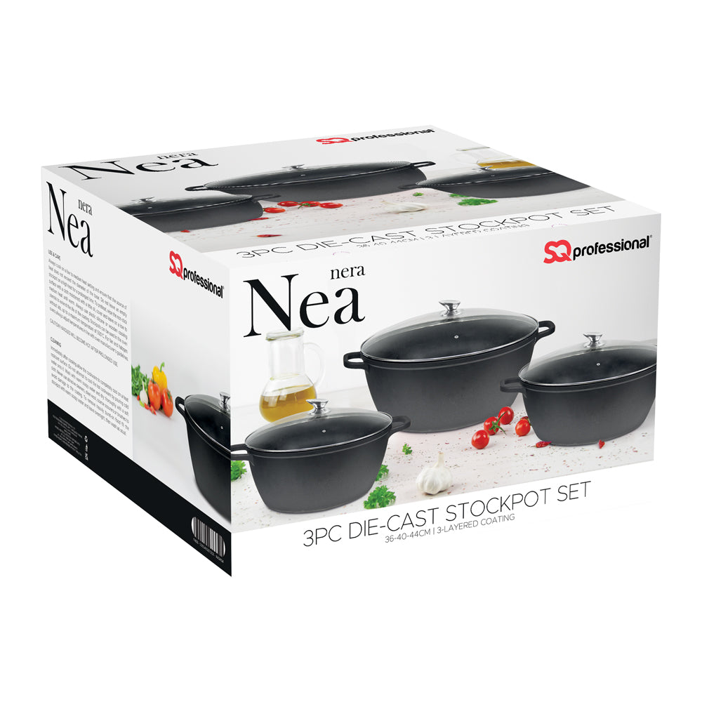 Nea Diecast Stockpot Set of 3 Nera 36-40-44cm 11428 (Big Parcel Rate)