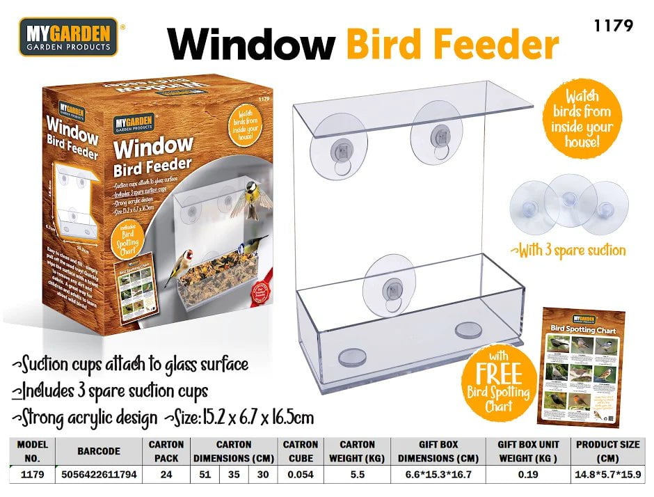 Plastic Window Bird Feeder 15.2 x 6.7 x 16.5 cm 1179 (Parcel Rate)