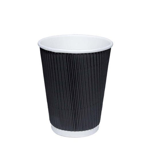 Black Ripple Paper Cups with Lids 8oz Pack of 9 RBWL0809 (Parcel Rate)