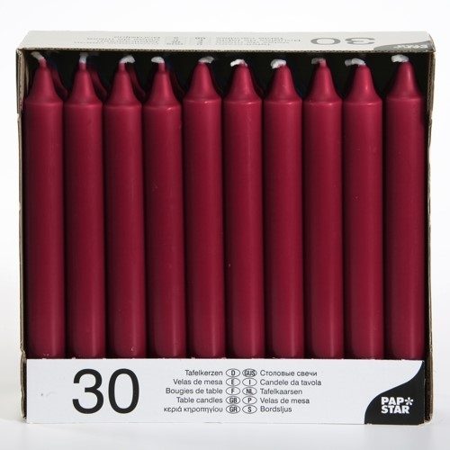 Table Candles 8" Pack of 30 Burgundy 13701 (Parcel Rate)