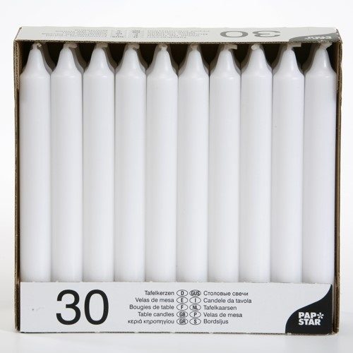 Table Candles 8" Pack of 30 White 13705 (Parcel Rate)