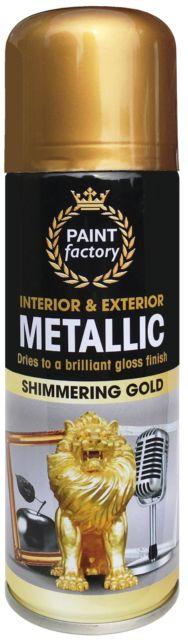 Paint Factory Interior Exterior Metallic Shimmering Gold Spray Paint 200ml 7136 (Parcel Rate)