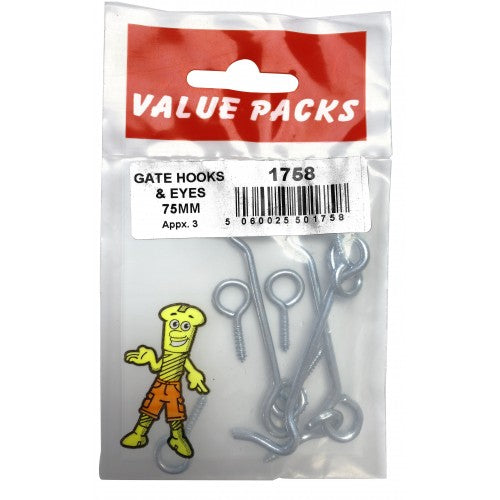 Value Pack Gate Hooks and Eyes 75mm Diy 1758 (Large Letter)