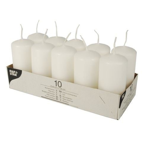 Pillar Candles 90 x 40mm Pack of 10 White 17915 (Parcel Rate)