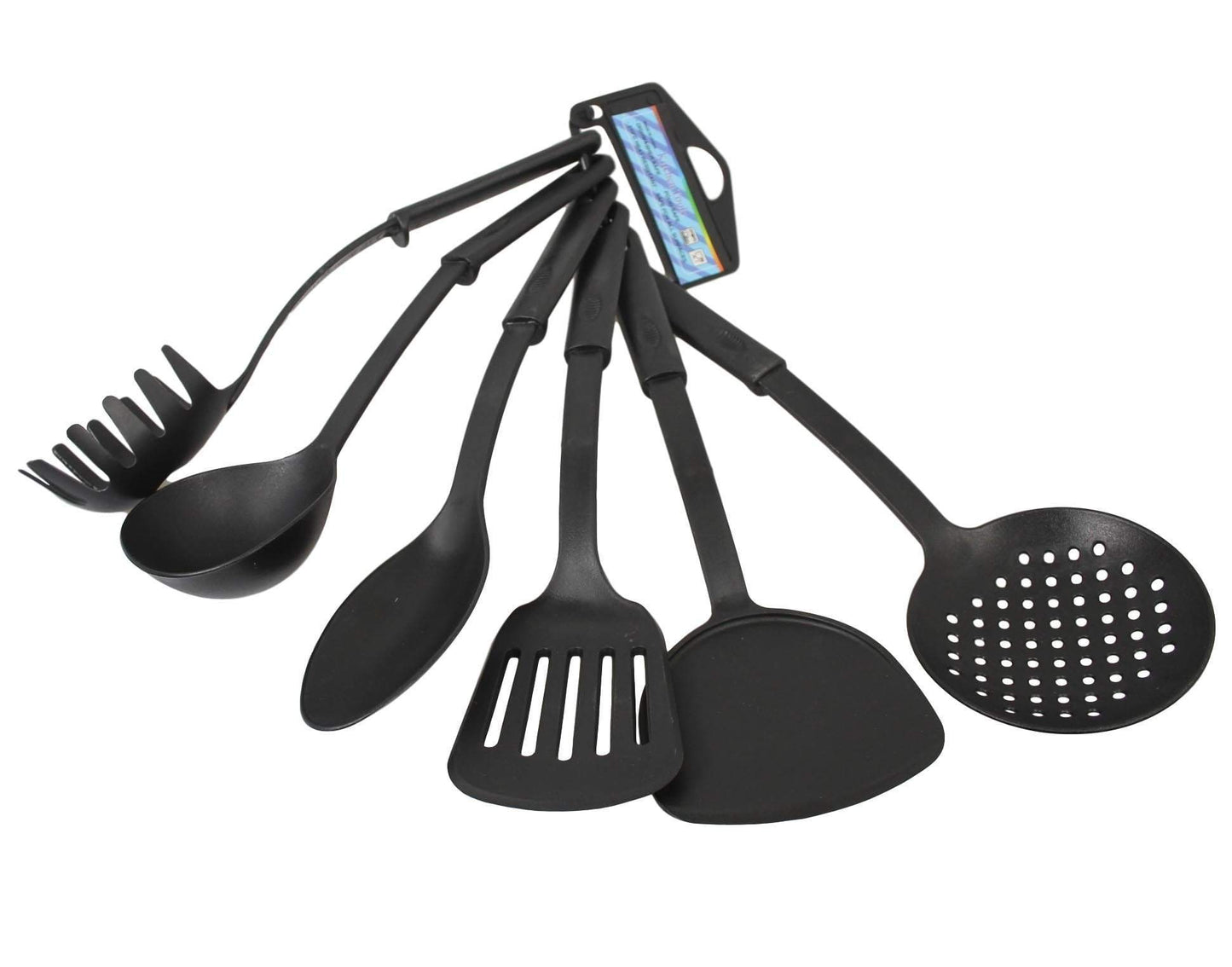 Plastic Assorted Kitchen Cooking Utensils Black 30 cm Set of 6 1901 (Parcel Rate)