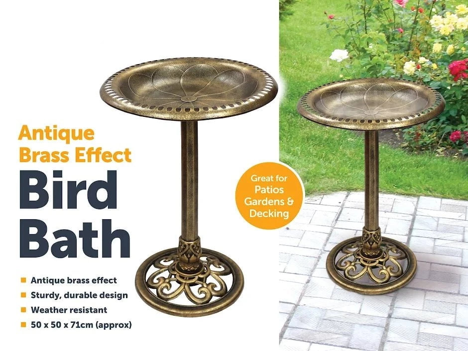 Bird Bath Antique Brass Effect Garden Decoration 2407 (Parcel Rate)