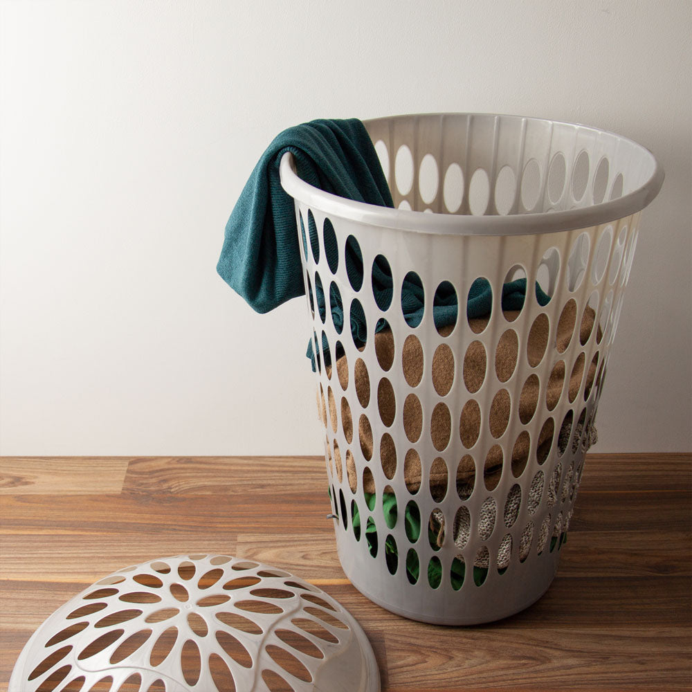 Round Plastic Laundry Hamper Basket with Lid 50L 40 x 65 cm Assorted Colours P98568 / 2432 (Big Parcel Rate)