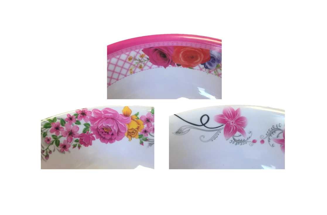 Plastic Bowl with floral Design 22.5 x 8 cm Assorted Designs 2893 (Parcel Rate)