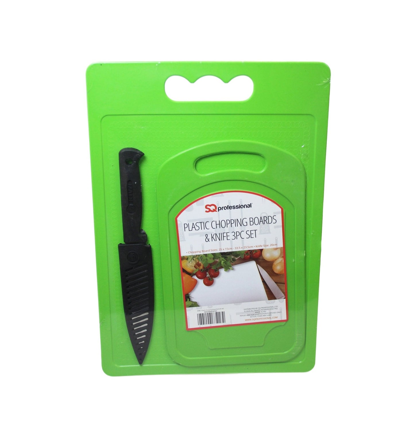 Plastic Chopping Board with Knife Set of 3 Assorted Colours 2938 / 9811 (Parcel Rate)