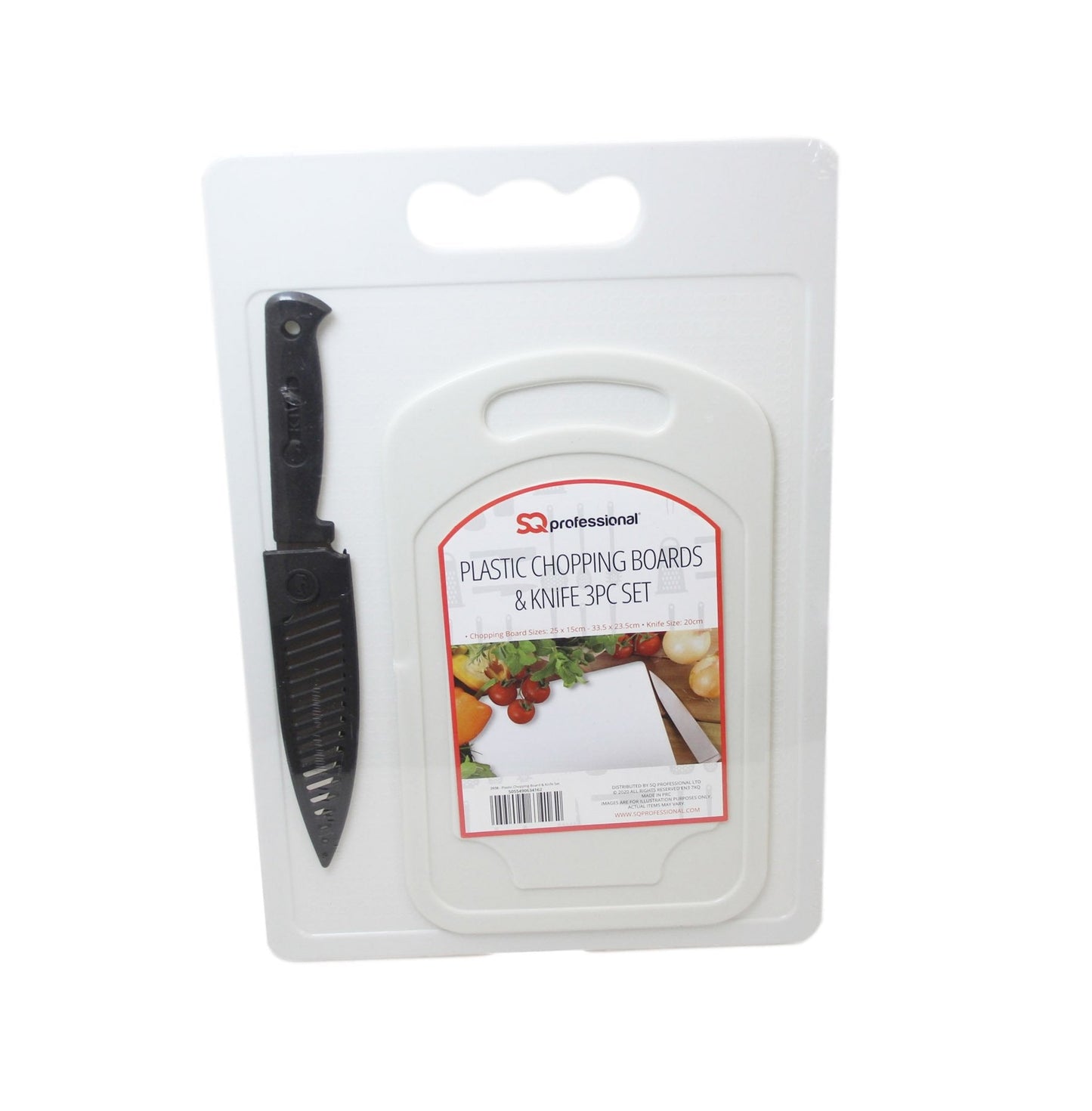 Plastic Chopping Board with Knife Set of 3 Assorted Colours 2938 / 9811 (Parcel Rate)