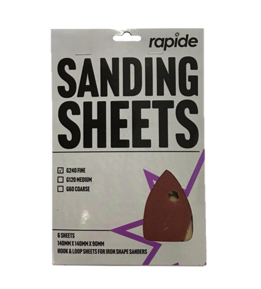 Rapide Sanding Paper Sheets Iron Shape 140 x 140 x 90 mm Pack of 6 Assorted Grits 3034 (Parcel Rate)