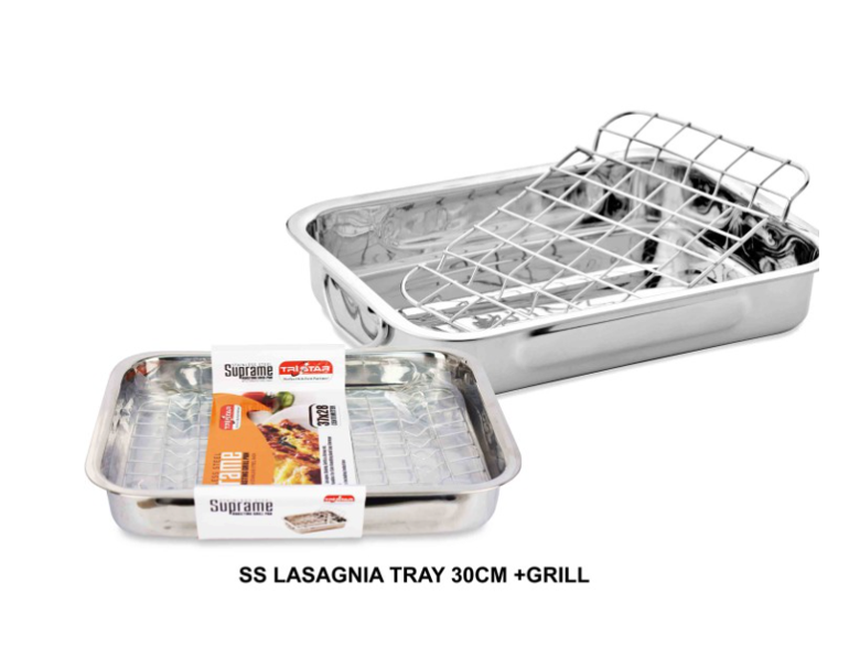 Stainless Steel Roasting Lasagne Tray Grill Pan with Handless and Rack 32 x 24cm 31744 (Parcel Rate)