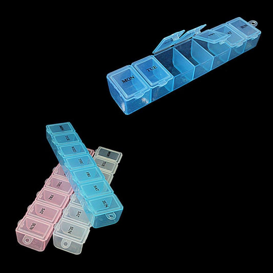 Plastic Pill Tablet Box Organiser 7 Days 15 x 2 cm Assorted Colours 2036 (Large Letter Rate)