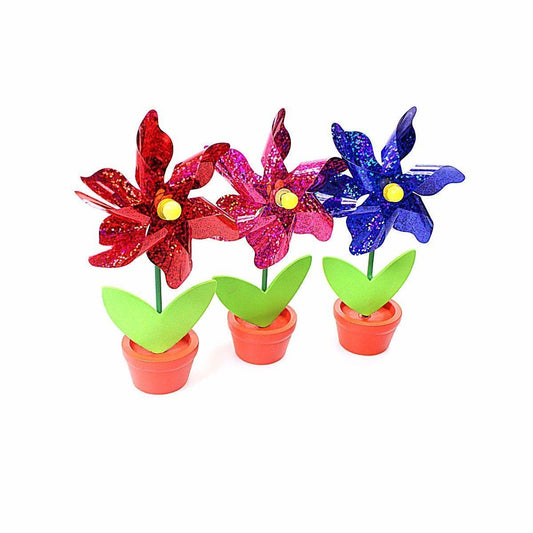 Plastic Mini Windmill Decor in Garden Pot 14cm Pack of 3 Assorted Colours 2110 (Parcel Rate)