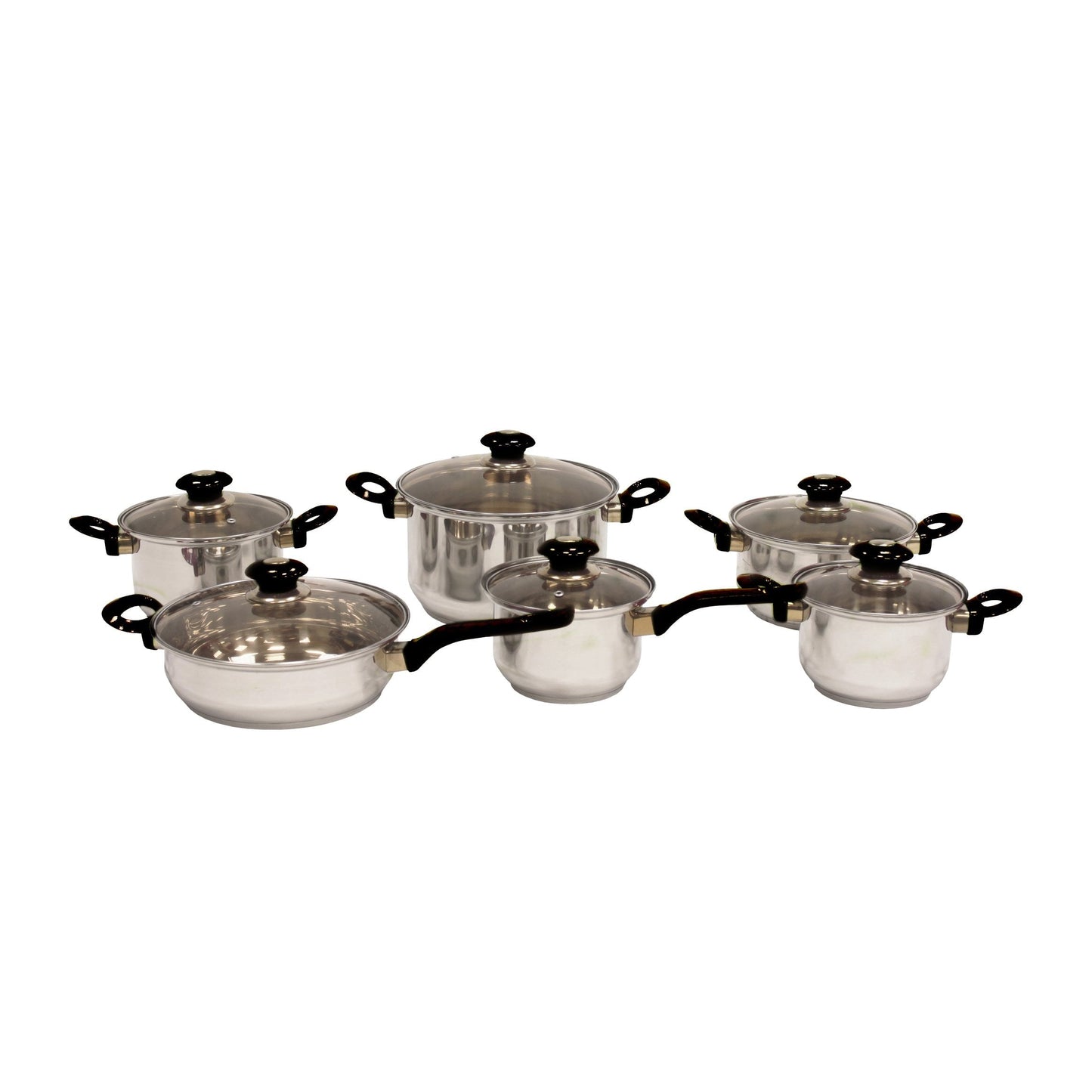 Soling Stainless Steel Cookware Set 12 PC Kaisa Villa Black Pots 16-18-20-24 CM Saucepan 16 CM/Frying Pan 24 CM/6 Lids-27286 3388 (Big Parcel Rate)