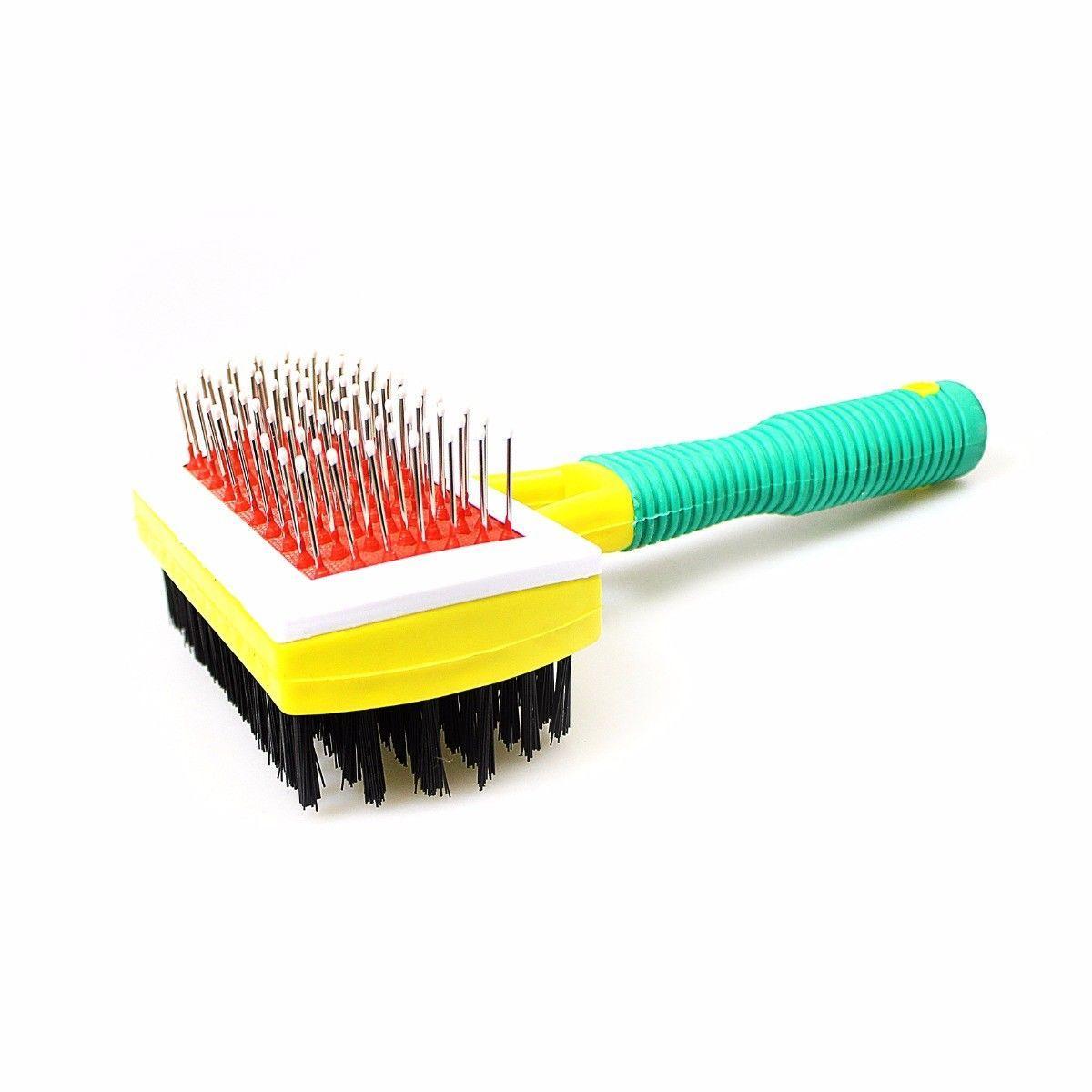 Plastic Double Sided Pet Dog Brush Metal Bristles with Handle 17 cm Assorted Colours 2027 (Parcel Rate)