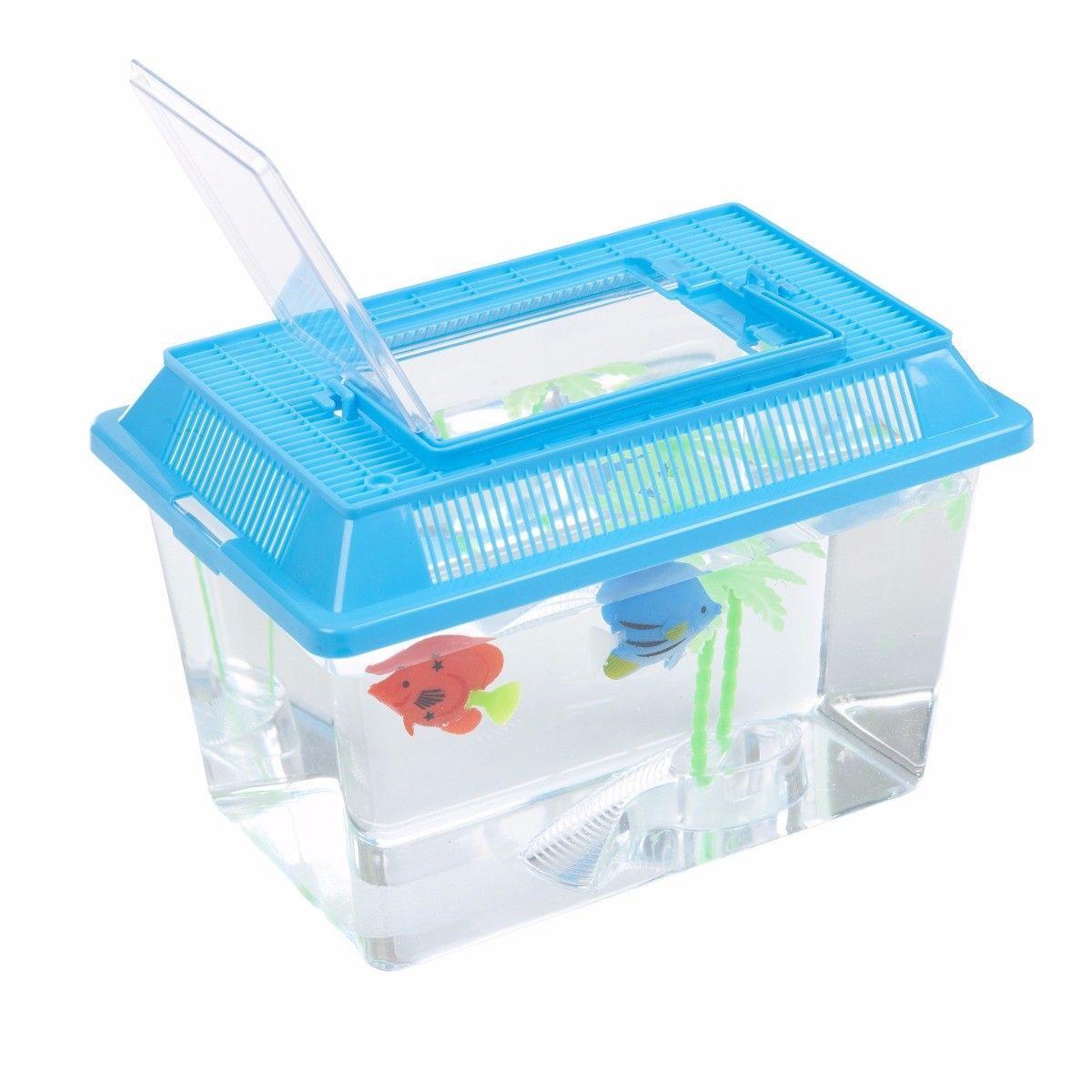 Plastic Aquarium Fish Insect Terrarium Tank with Carry Handle and Lid 26.5 x 13 cm Assorted Colours 0092 (Parcel Rate)