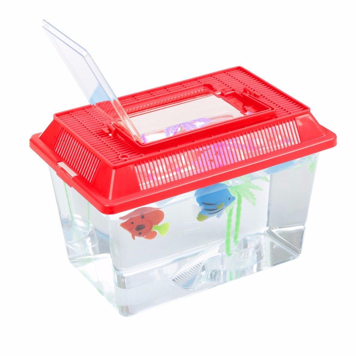 Plastic Aquarium Fish Insect Terrarium Tank with Carry Handle and Lid 26.5 x 13 cm Assorted Colours 0092 (Parcel Rate)