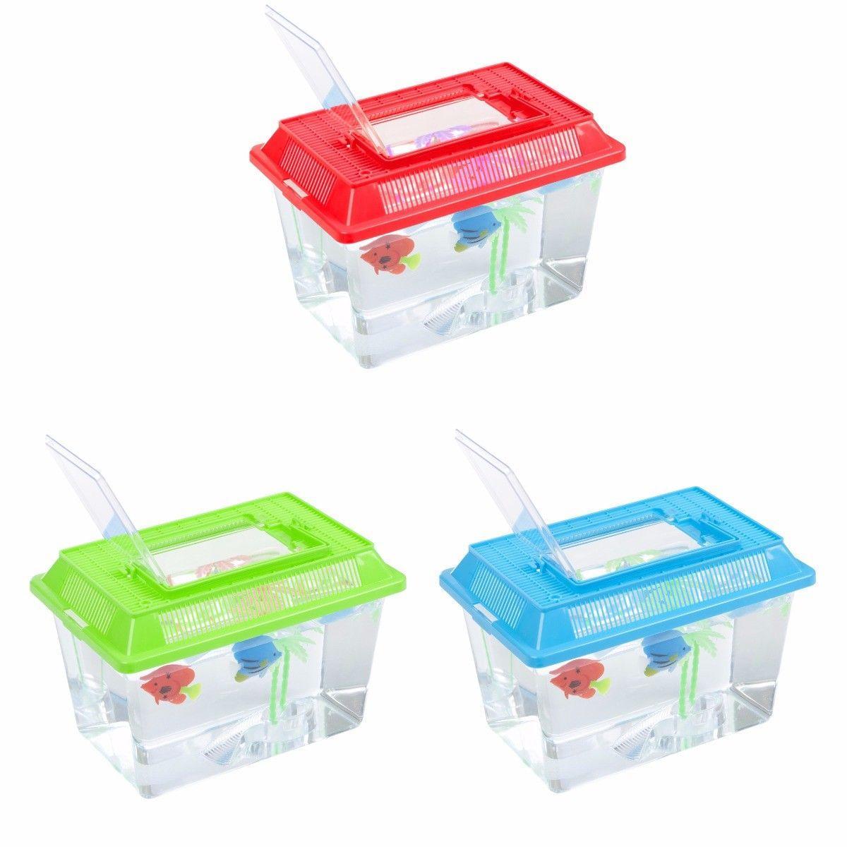 Plastic Aquarium Fish Insect Terrarium Tank with Carry Handle and Lid 21 x 12 cm Assorted Colours 0091 A (Parcel Rate)