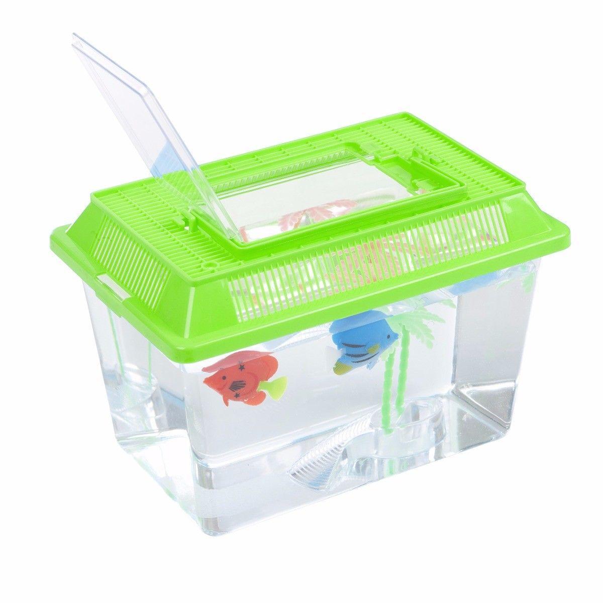 Plastic Aquarium Fish Insect Terrarium Tank with Carry Handle and Lid 18 x 9.5cm Assorted Colours 0090 (Parcel Rate)