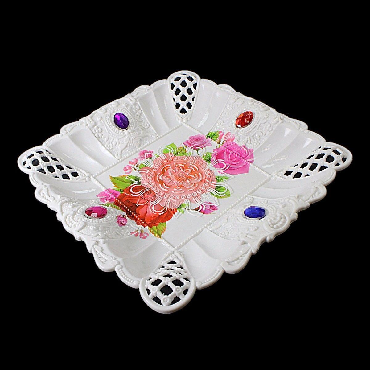 Plastic Jewelled Serving Tray Printed Design Square 23 x 23 cm Assorted Designs 3220 (Parcel Rate)