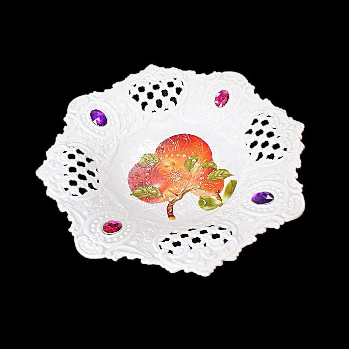 Plastic Jewelled Serving Tray Printed Design Round 21 cm Assorted Designs 3222 (Parcel Rate)