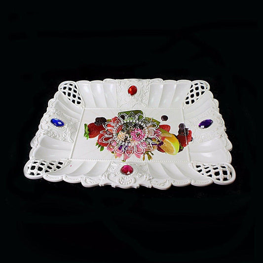 Plastic Jewelled Serving Tray Printed Design Rectangular 23 x 17 cm Assorted Designs 3224 (Parcel Rate)