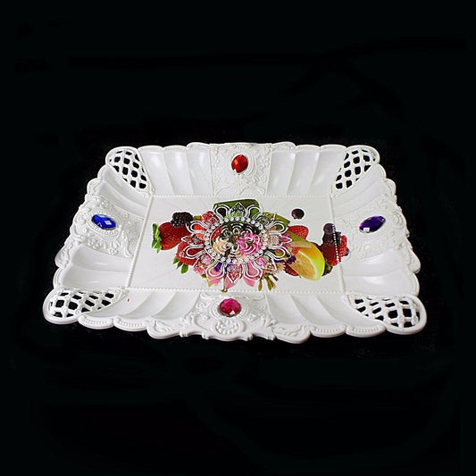 Plastic Jewelled Serving Tray Printed Design Rectangular 27 x 21 cm 3219 (Parcel Rate)