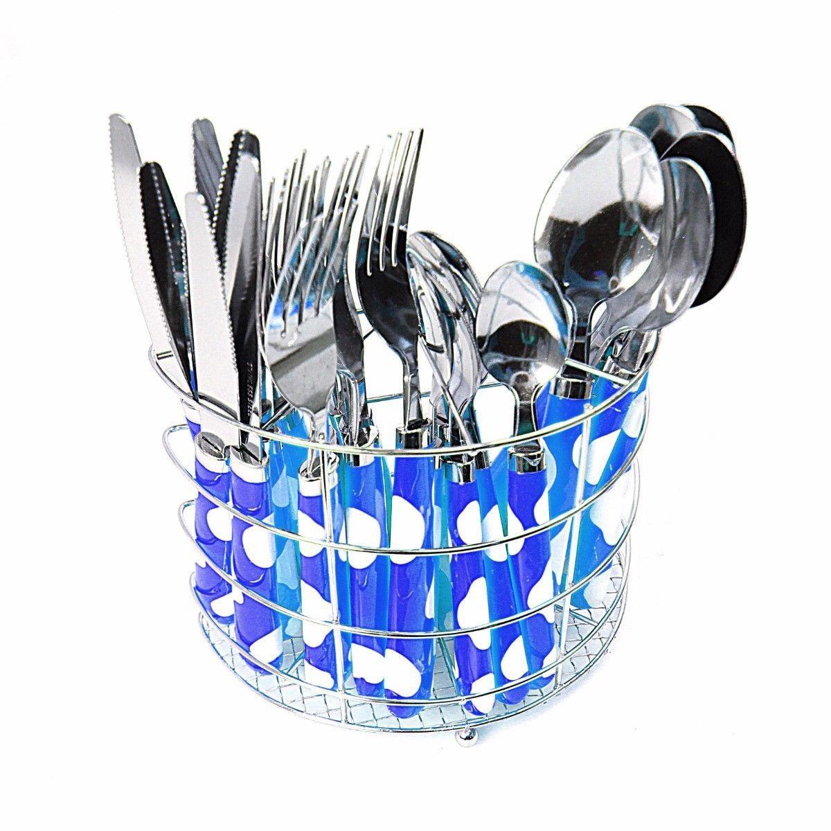 Stainless Steel Cutlery Set with Metal Holder Rack Set of 24 Assorted Colours 4185 (Parcel Rate)